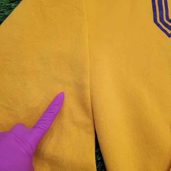 Vintage 80s JERZEES Hoodie Womens M/L 19x25 Yellow Arch USA - Picture 2 of 14